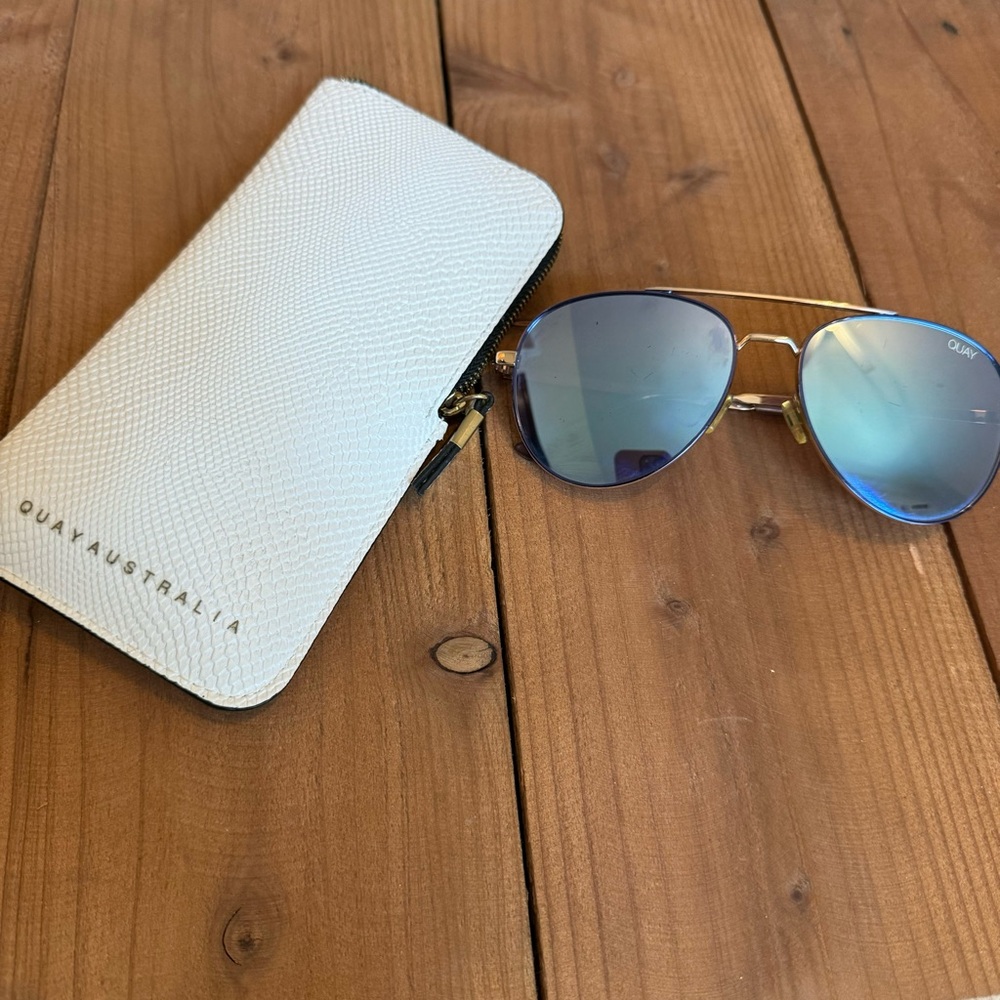 Quay Australia Blue and Gold Aviator Sunglasses